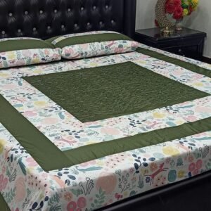 Patchwork Panel Embroidered Sheet Design Dark Green