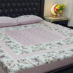 Printed Patchwork Embroidered Sheet Design - Baby Pink