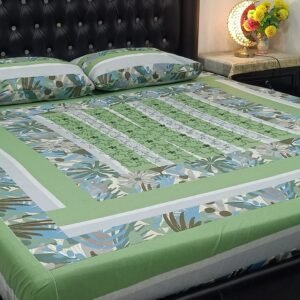 Printed Patchwork Embroidered Sheet Design - C Green