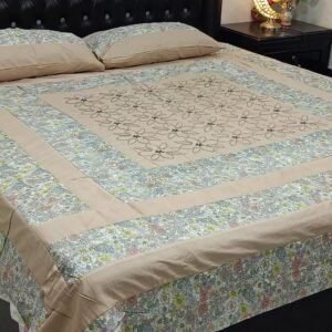 Printed Patchwork Embroidered Sheet Design - Cofee