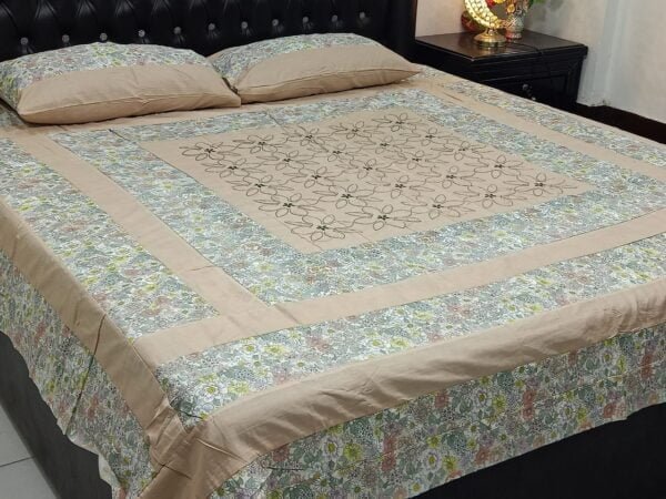 Printed Patchwork Embroidered Sheet Design - Cofee