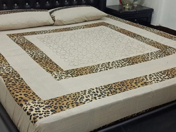 Printed Patchwork Panel Embroidered Sheet Cheeta Design