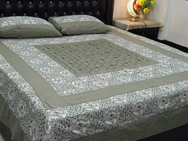 Printed Patchwork Panel Embroidered BedSheet Design