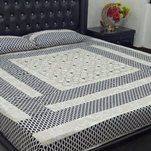 Printed Patchwork Embroidered BedSheet Check Design