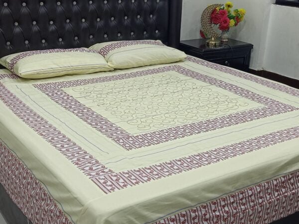 Printed Patchwork Embroidered Sheet Design - Off White