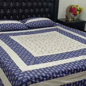 Printed Patchwork Embroidered Sheet Design - Dark Blue