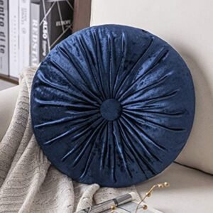 Round Pumpkin Style Pleated Velvet Sofa Cushion - Blue