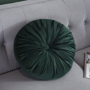 Round Pumpkin Style Pleated Velvet Sofa Cushion - Emerald