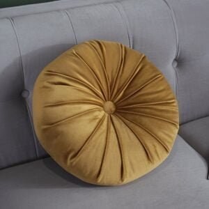 Round Pumpkin Style Pleated Velvet Sofa Cushion - Golden