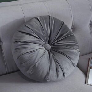 Round Pumpkin Style Pleated Velvet Sofa Cushion - Grey