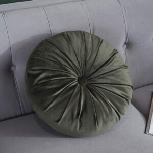 Round Pumpkin Style Pleated Velvet Sofa Cushion - Olive Green