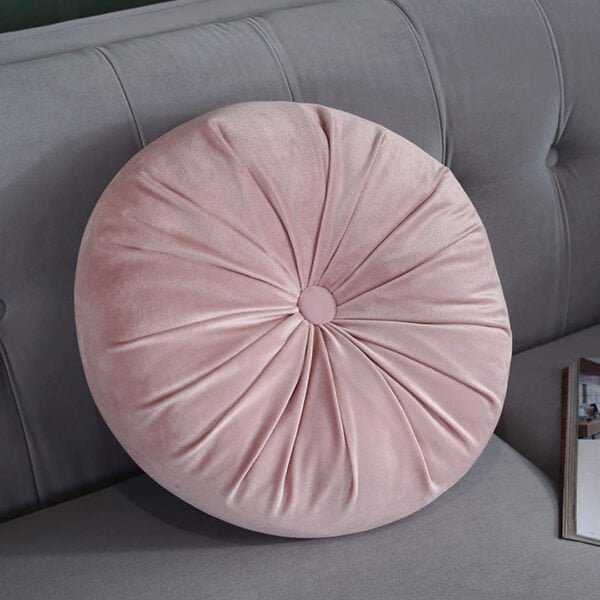 Round Pumpkin Style Pleated Velvet Sofa Cushion - Pink