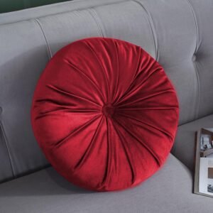 Round Pumpkin Style Pleated Velvet Sofa Cushion - Red