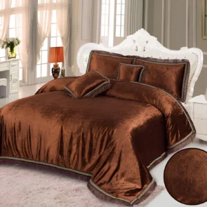 5Pcs Luxury Velvet Bridal Bedding Set (Brown)