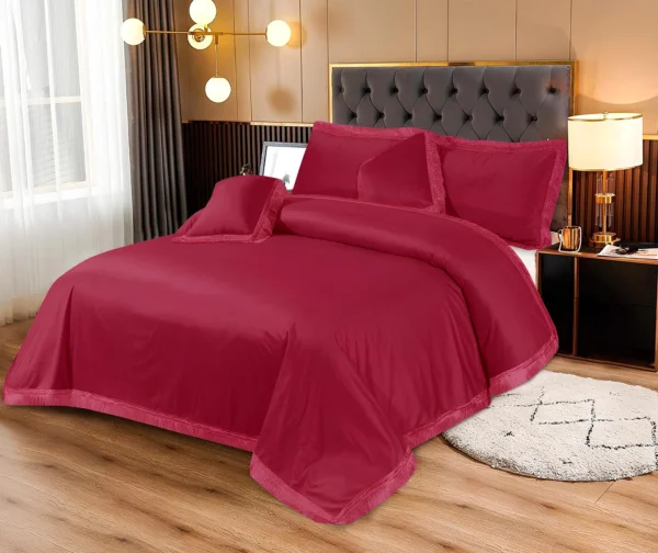 5Pcs Luxury Velvet Bridal Bedding Set (Pink)