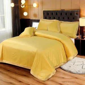 5Pcs Luxury Velvet Bridal Bedding Set (Yellow)