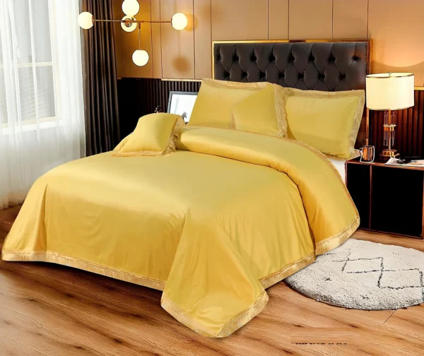 5Pcs Luxury Velvet Bridal Bedding Set (Yellow)