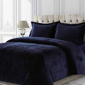 5Pcs Luxury Velvet Bridal Bedding Set (Navy Blue)