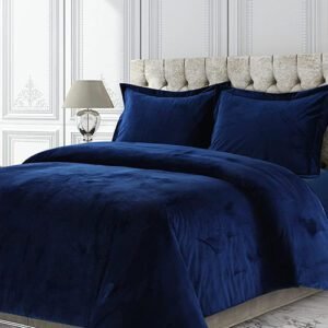 5Pcs Luxury Velvet Bridal Bedding Set (Royal Blue)