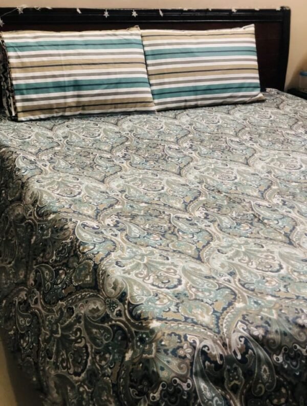 Printed Pure Cotton Bedsheet Set (Sober Design+lining Pillows)