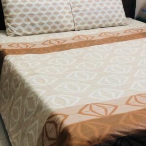 Printed Pure Cotton Bedsheet Set (Peach and White)