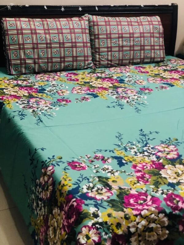 Printed Pure Cotton Bedsheet Set (Colorful Flowers)