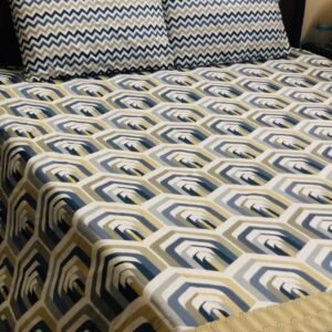 Printed Pure Cotton Bedsheet Set (Zigzag Pillows)