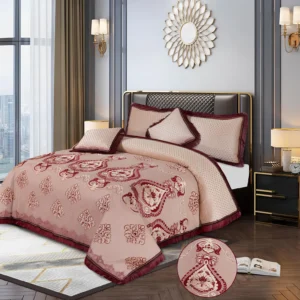 5Pcs Heavy Palachi Bridal Bedding Set (Skin & Mehroon)