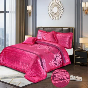 5Pcs Heavy Palachi Bridal Bedding Set (Shocking Pink)