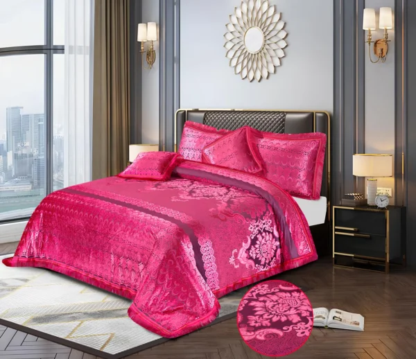 5Pcs Heavy Palachi Bridal Bedding Set (Shocking Pink)