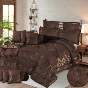 Velvet Bridal Bedding Set with Filled Comforter (Brown)