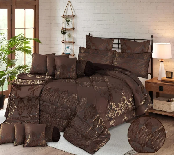 Velvet Bridal Bedding Set with Filled Comforter (Brown)