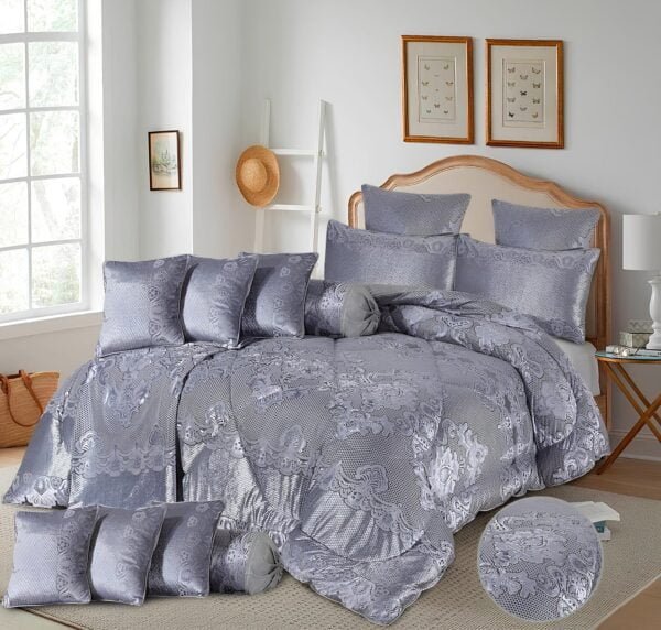 Velvet Bridal Bedding Set with Filled Comforter (Dark Grey)