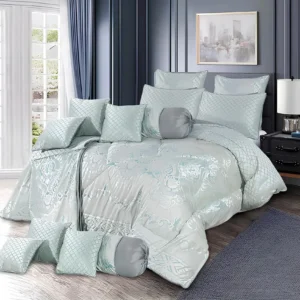 Velvet Bridal Bedding Set with Filled Comforter (C Green)