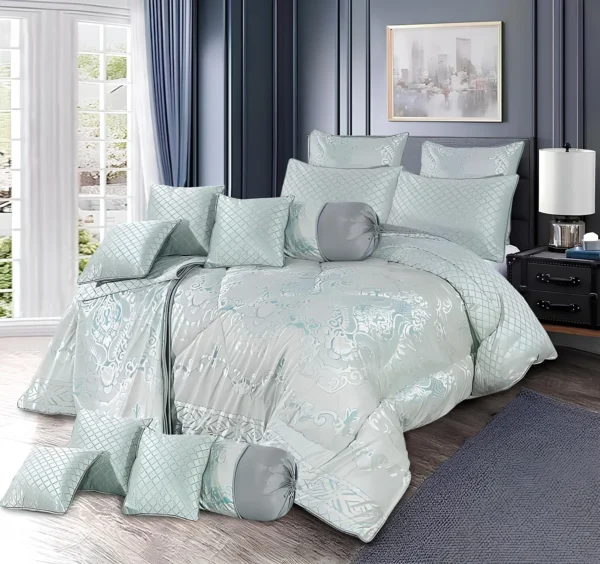 Velvet Bridal Bedding Set with Filled Comforter (C Green)