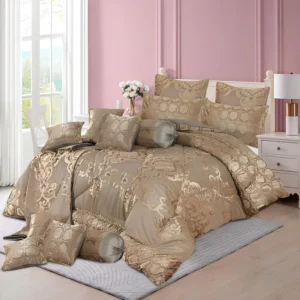 Velvet Bridal Bedding Set with Filled Comforter (Light Brown)