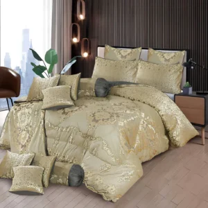 Velvet Bridal Bedding Set with Filled Comforter (Goldish)