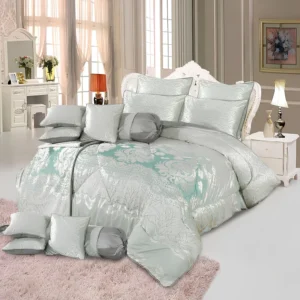 Velvet Bridal Bedding Set with Filled Comforter (Sea Grey)