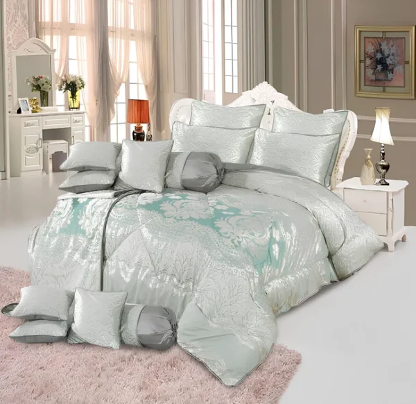 Velvet Bridal Bedding Set with Filled Comforter (Sea Grey)