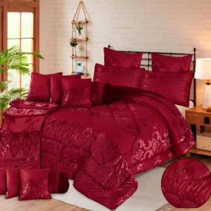 Velvet Bridal Bedding Set with Filled Comforter (Red)