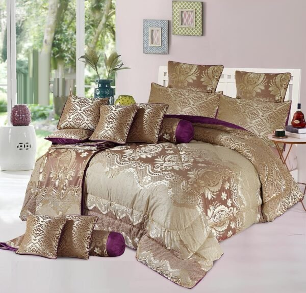 Velvet Bridal Bedding Set with Filled Comforter (Golden)