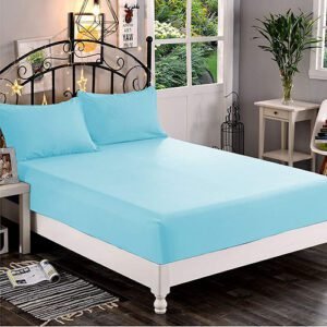 Plain Cotton Fitted Bedsheet Set – Sky Blue