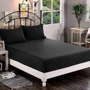 Plain Cotton Fitted Bedsheet Set – Black