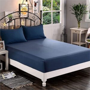 Plain Cotton Fitted Bedsheet Set – Blue