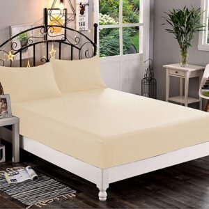 Plain Cotton Fitted Bedsheet Set – Cream