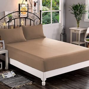 Plain Cotton Fitted Bedsheet Set – Light Brown