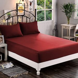 Plain Cotton Fitted Bedsheet Set – Maroon