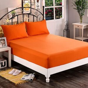 Plain Cotton Fitted Bedsheet Set – Orange