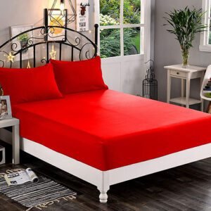 Plain Cotton Fitted Bedsheet Set – Red