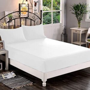 Plain Cotton Fitted Bedsheet Set - White
